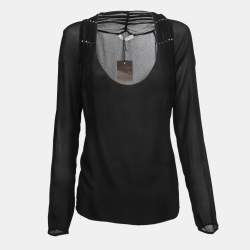 Bottega Veneta Black Gorgette Studded Long Sleeve Top M