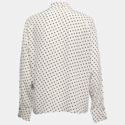 Bottega Veneta Off-White Polka Dotted Silk Tie Neck Detail Long Sleeve Blouse M