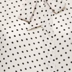 Bottega Veneta Off-White Polka Dotted Silk Tie Neck Detail Long Sleeve Blouse M