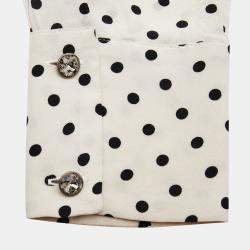Bottega Veneta Off-White Polka Dotted Silk Tie Neck Detail Long Sleeve Blouse M