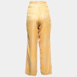 Bottega Veneta Yellow Striped Satin Wide Leg Trousers L