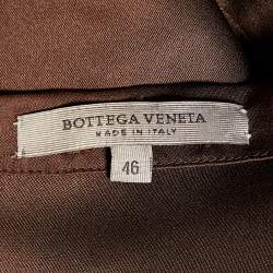 Pre Owned Bottega Veneta Brown Silk Satin Ruffle Detail Mini Dress L