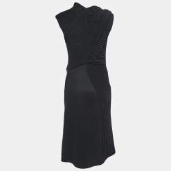 مملوكة مسبقًا Bottega Veneta Black Wool & Knit Sleeveless Midi Dress M