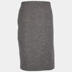 Pre Owned Bottega Veneta Grey Angora & Wool Knit Pencil Skirt L