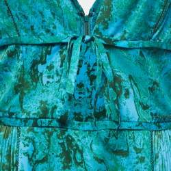 Pre Owned Bottega Veneta Blue/Green Marble Printed Plisse Satin Mini Dress M
