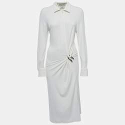 Bottega Veneta Off-White Stretch Knit Long Sleeve Midi Dress S