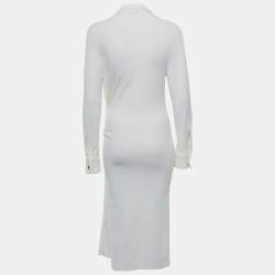 Bottega Veneta Off-White Stretch Knit Long Sleeve Midi Dress S