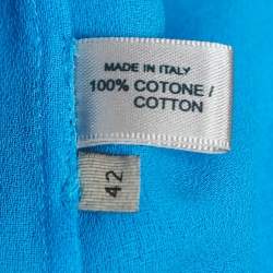 Pre Owned Bottega Veneta Blue Ruffled Cotton Sleeveless Midi Dress M