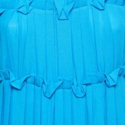 Pre Owned Bottega Veneta Blue Ruffled Cotton Sleeveless Midi Dress M