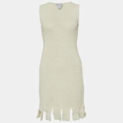 Bottega Veneta Off-White Crochet Knit Sleeveless Mini Dress S 