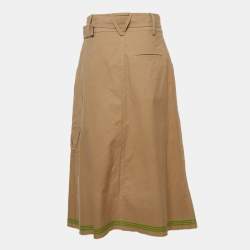 Pre Owned Bottega Veneta Beige Cotton Belted Midi Skirt S