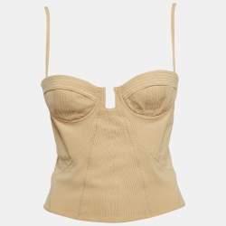 Bottega Veneta Beige Stretch Knit Strappy Corset Top M