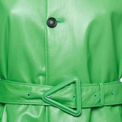 Pre Owned Bottega Veneta Green Lambskin Leather Trench Coat S