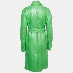 Pre Owned Bottega Veneta Green Lambskin Leather Trench Coat S