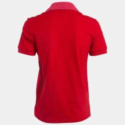 Bottega Veneta Red Contrast Knit Collar Piqué Knit Polo T-Shirt XS