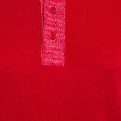 Bottega Veneta Red Contrast Knit Collar Piqué Knit Polo T-Shirt XS