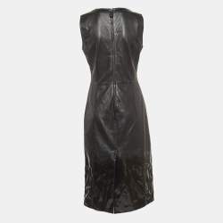 Bottega Veneta Black Leather Sleeveless Midi Dress M