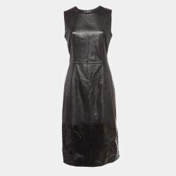 Bottega Veneta Black Leather Sleeveless Midi Dress M