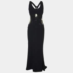 Bottega Veneta Black Lace Trim Crepe Sheer Cut-Out Gown M