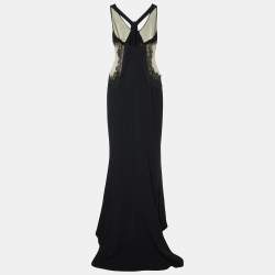 Bottega Veneta Black Lace Trim Crepe Sheer Cut-Out Gown M