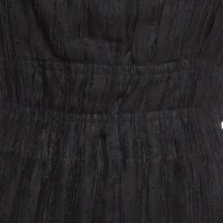 Pre Owned Bottega Veneta Black Silk Blend Pleated Lace Trim Midi Dress L