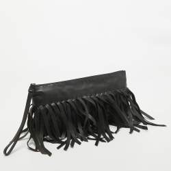 Bottega Veneta Black Intrecciato Leather Fringe Clutch