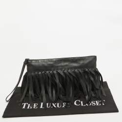 Bottega Veneta Black Intrecciato Leather Fringe Clutch