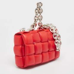 Bottega Veneta Red Padded Leather Chain Cassette Shoulder Bag