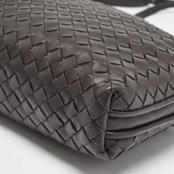 Pre Owned Bottega Veneta Dark Brown Intrecciato Leather Nodini Crossbody Bag