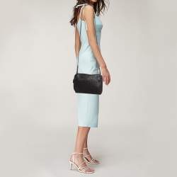 Pre Owned Bottega Veneta Dark Brown Intrecciato Leather Nodini Crossbody Bag