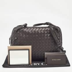 Pre Owned Bottega Veneta Dark Brown Intrecciato Leather Nodini Crossbody Bag