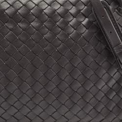 Pre Owned Bottega Veneta Dark Brown Intrecciato Leather Nodini Crossbody Bag