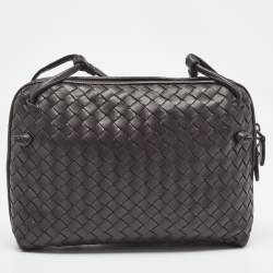 Pre Owned Bottega Veneta Dark Brown Intrecciato Leather Nodini Crossbody Bag