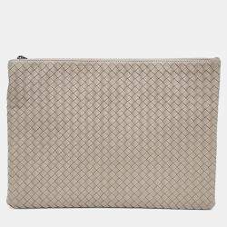 Pre Owned Bottega Veneta Beige Intrecciato Leather Pouch