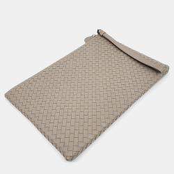 Pre Owned Bottega Veneta Beige Intrecciato Leather Pouch