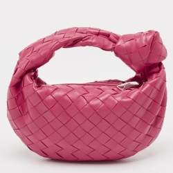 Pre Owned Bottega Veneta Pink Intrecciato Leather Mini Jodie Hobo