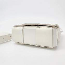 Pre Owned Bottega Veneta  White Lambskin Intrecciato Cassette Crossbody Bag 