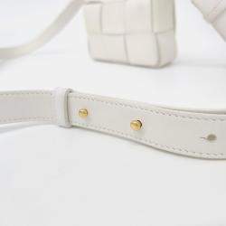 Pre Owned Bottega Veneta  White Lambskin Intrecciato Cassette Crossbody Bag 
