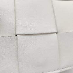 Pre Owned Bottega Veneta  White Lambskin Intrecciato Cassette Crossbody Bag 