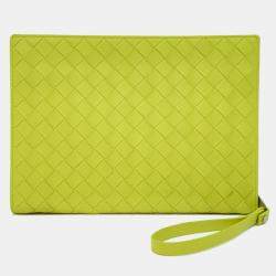 Bottega Veneta Green Intrecciato Leather Clutch