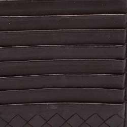 Pre Owned Bottega Veneta Dark Burgundy Intrecciato Leather Zip Card Holder