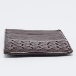 Pre Owned Bottega Veneta Dark Burgundy Intrecciato Leather Zip Card Holder
