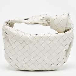 Pre Owned Bottega Veneta White Intrecciato Leather Mini BV Jodie Hobo