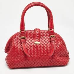 مملوكة مسبقًا Bottega Veneta Red Intrecciato Leather Pushlock Flap Satchel