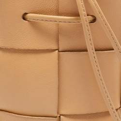 Pre Owned Bottega Veneta Beige Intreccio Leather Mini Cassette Bucket Bag