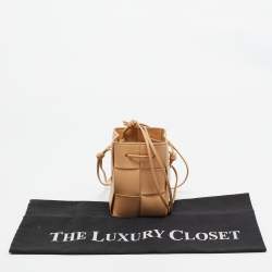 Pre Owned Bottega Veneta Beige Intreccio Leather Mini Cassette Bucket Bag