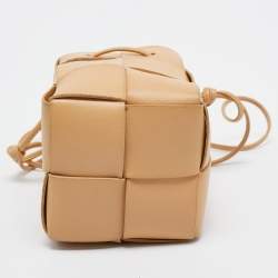 Pre Owned Bottega Veneta Beige Intreccio Leather Mini Cassette Bucket Bag