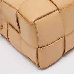Pre Owned Bottega Veneta Beige Intreccio Leather Mini Cassette Bucket Bag