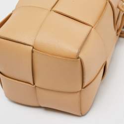 Pre Owned Bottega Veneta Beige Intreccio Leather Mini Cassette Bucket Bag