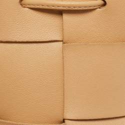 Pre Owned Bottega Veneta Beige Intreccio Leather Mini Cassette Bucket Bag